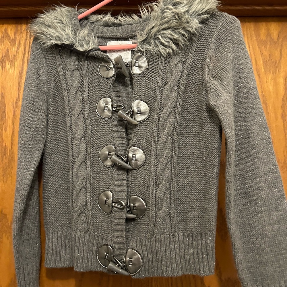 Justice Charcoal Knit Sweater with Faux Fur